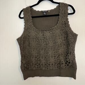Gaby & Eden Crochet Tank Top XL Olive Green Brown Y2K Boho Slow Fashion
